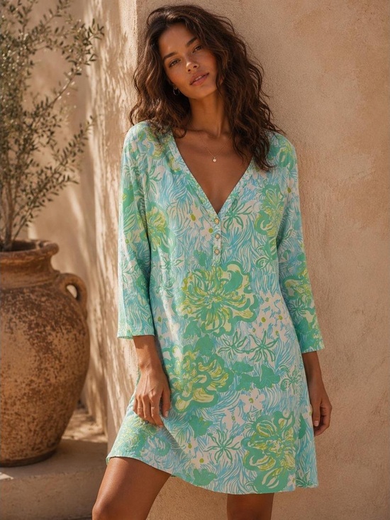 Lilly Pulitzer Dresses & Skirts - Lilly Pulitzer Women’s Wave Rider Floral V-Neck Pima Cotton Dress M